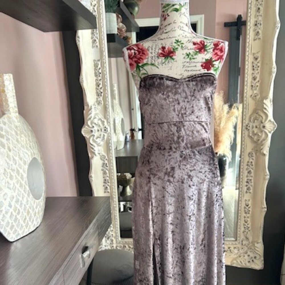 Silver Velvet Strapless Gown - Size Small (Never Worn!)
